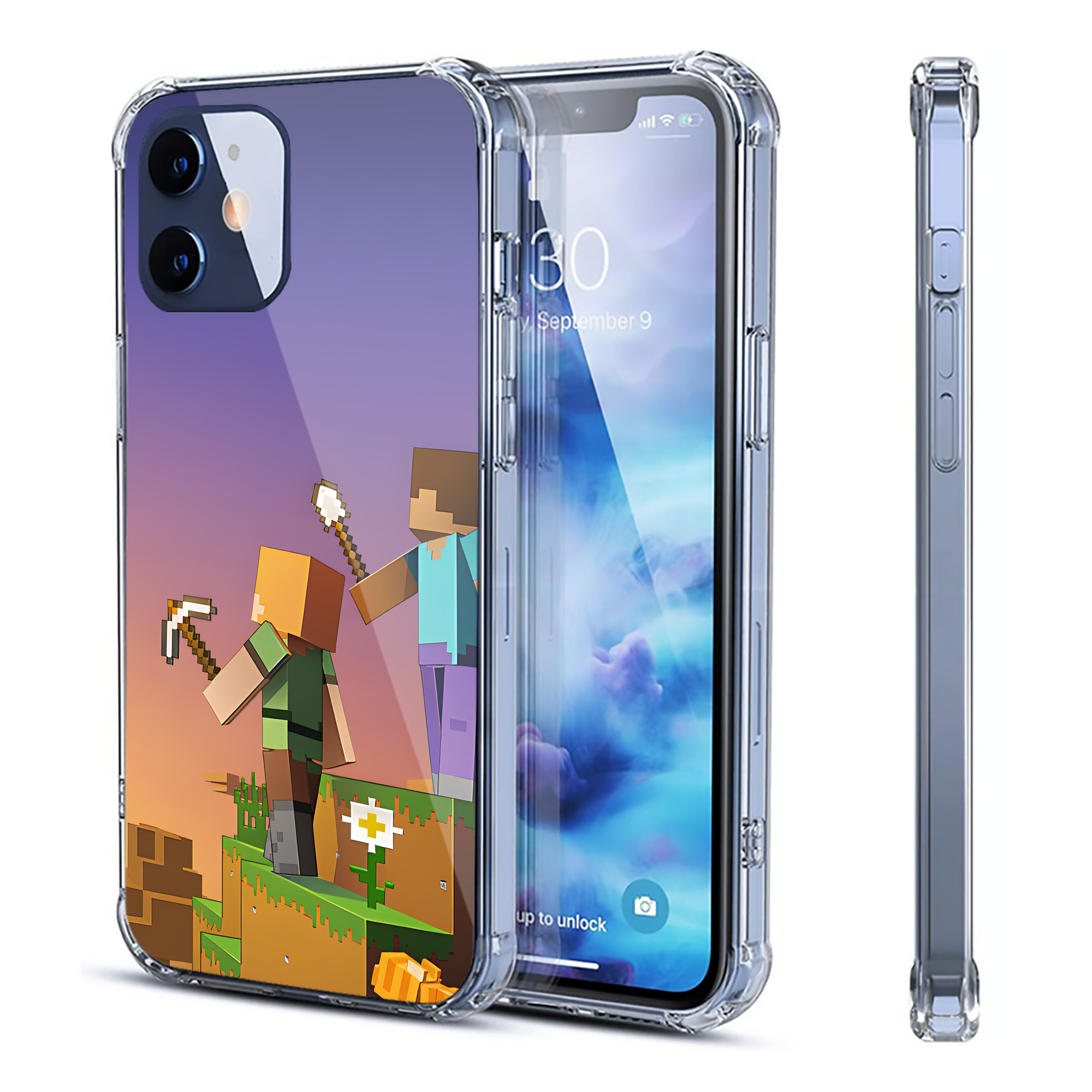 （画像用） マインクラフト ブロックの世界 Minecraft MC Block world 【iPhone 12シリーズ対応】透明スマホケース（クリアソフトケース）
